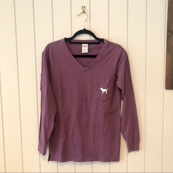 PINK Victoria’s Secret Purple V-Neck Long Sleeve - Picture 1 of 7
